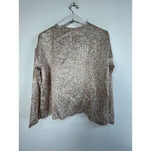 Eileen Fisher Womens Brown Speckled Print Long Sleeve Top Small Silk  Blend NWOT